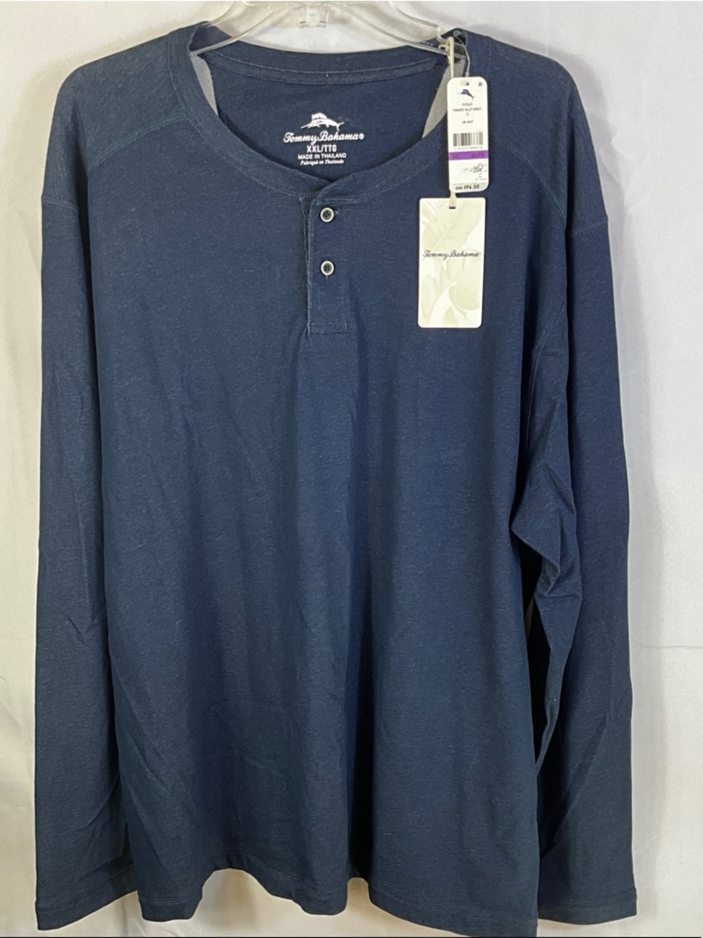 Tommy Bahama Navy Long-Sleeve Henley with Two-Button Placket T-shirt Size XXL